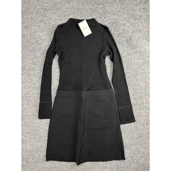 Theory Dress Womens 8 Black Mock Neck Mini Combo Sweater Knit Long Sleeve